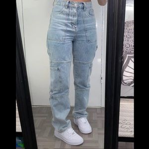 Light Wash Baggy Cargo Jeans